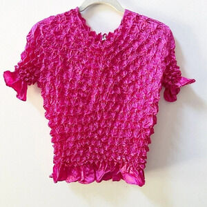 Vtg Hot Magenta Pink Magic Bubble Shirt Women's OS Short Sleeve 90s Top